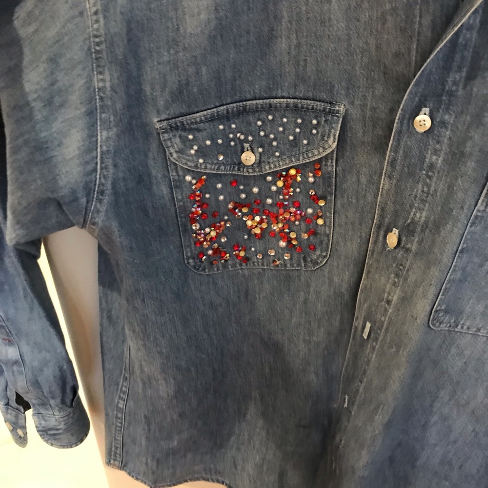 Custom Bedazzled Denim Button Down - Picture 3 of 5